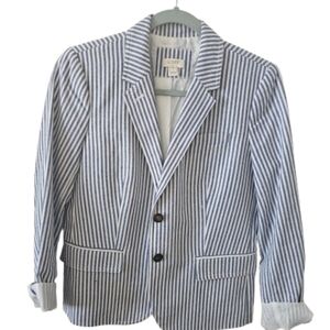 J. Crew Blue and White Stripe Cotton Blazer Fully Lined